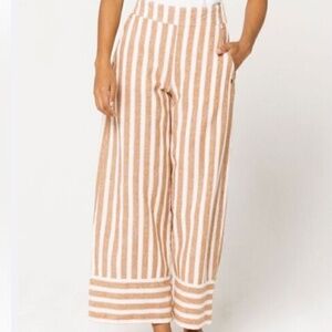 Roxy Linen/Cotton Blend Striped Cropped Pants - Size Small